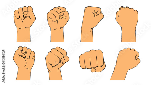 Set of clenched fist hand gestures from multiple angles