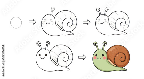 Foto Cute Snail Step by Step Drawing Tutorial Vector Illustration