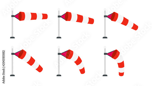 Obraz na płótnie Set of red and white windsocks in different wind positions