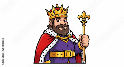 Cartoon king in regal attire holding a scepter