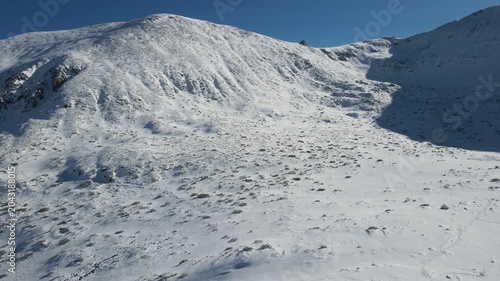 Amazing Aerial Winter view of Rila mountain near Musala peak, Bulgaria
