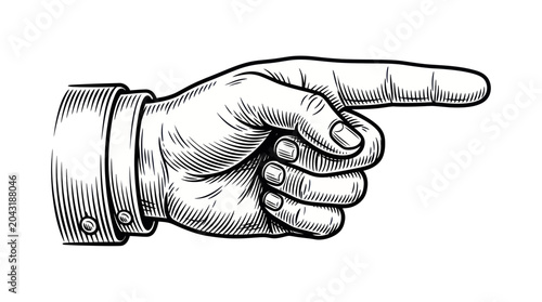 Vintage Hand Pointing Finger Illustration - Retro Style Directional Gesture