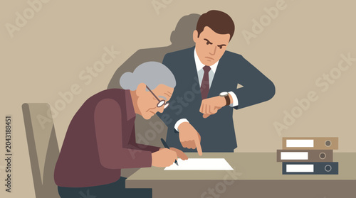 Tableau sur toile Elderly Person Signing Documents Under Pressure Undue Influence