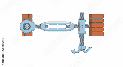 Turnbuckle connecting two brick walls for tension