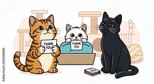 Adorable cartoon cats express gratitude with 