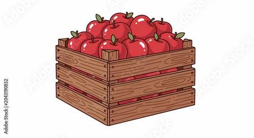A wooden crate overflows with vibrant red apples, ready for harvest or sale