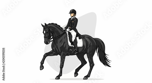 A rider in formal attire performs dressage on a black horse
