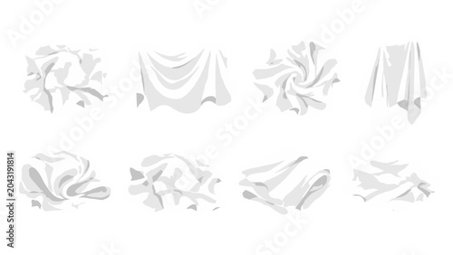 Foto Set of white draped fabric shapes in vector illustration style