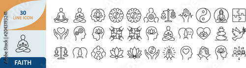 Quadro su tela Collection of rumi inspired outline thin line spiritual icons with spiritual med