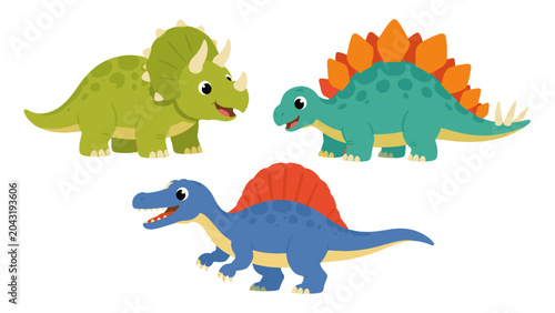 Φωτογραφία Cute cartoon dinosaur set with triceratops stegosaurus and spinosaurus