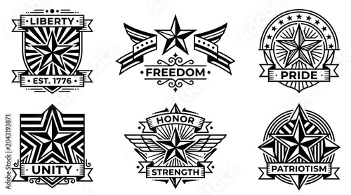 Foto American Patriotism Symbols - Stars, Shields, Ribbons, and Mottos