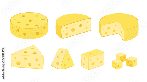 Bild auf Leinwand Set of yellow cheese shapes and cubes in vector style