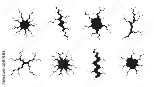 Fotografie Set of black cracked ground and wall break shapes