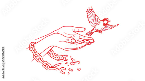 Tableau sur toile Hands Releasing Bird, Broken Chains, Freedom Concept