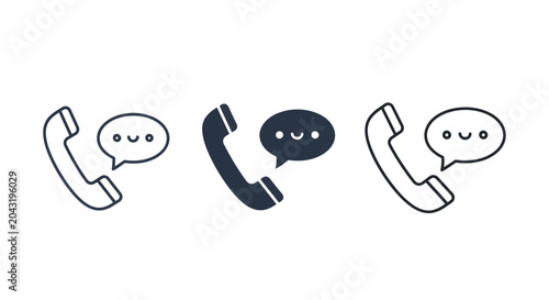 Photography Telephone Handset and Happy Speech Bubble Icon Set
