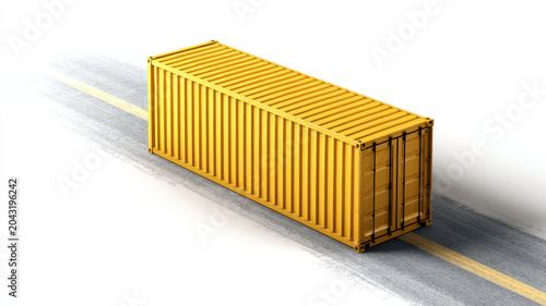 Yellow shipping container cargo metal industrial storage transportation isolated road logistics export import commercial freight warehouse large outdoor delivery supply construction modern durable