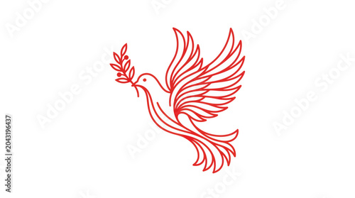 Bilde på lerret Red Dove of Peace with Olive Branch, Symbol of Hope and Freedom, Isolated on Whi
