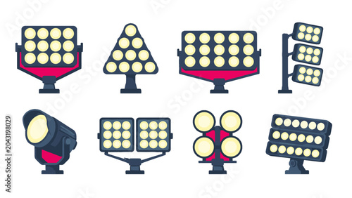 Tableau sur toile Set of stadium floodlight and spotlight vector icons