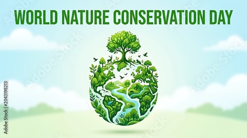 A vibrant green earth digital illustration celebrating world nature conservation day