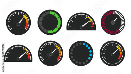 Foto Set of circular and semicircular dashboard gauge meter icons