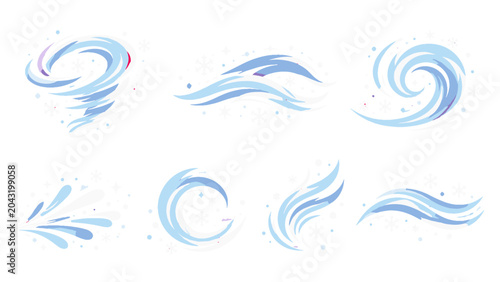 Schilderij op canvas Set of blue winter wind swirls with snowflake decorations