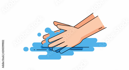 Cartoon hands being washed with blue soap and water splashes