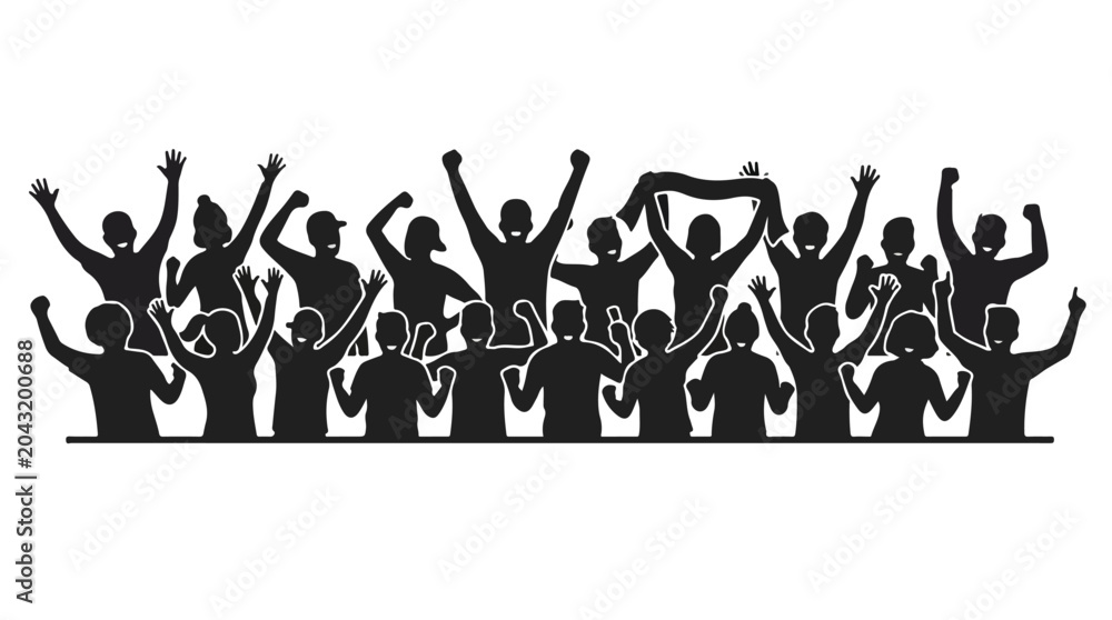 Obraz premium Half body vector silhouette of enthusiastic football fans 0007