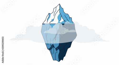 Cartoon iceberg with clouds and underwater portion visible