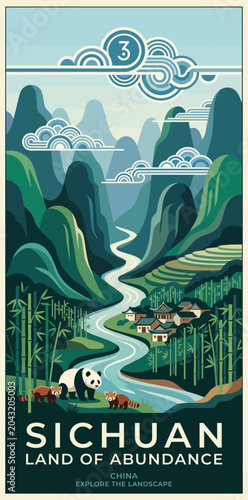 Vertical Sichuan Scenic Travel Poster