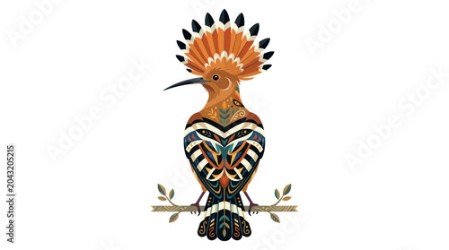 Canvastavla Exotic Hoopoe Bird with Ornate Plumage Sitting on Branch