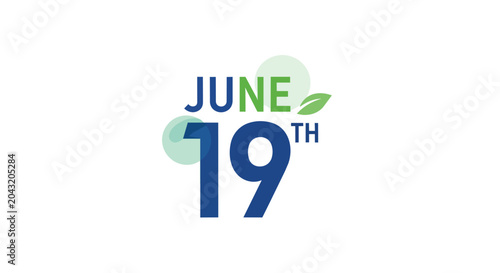 June 19th Calendar Date Illustration with Fresh Green Leaf Elements on White Background