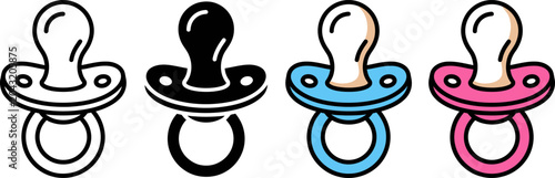 Fotografie Colorful pacifier icons in various styles for baby care and nursery decor