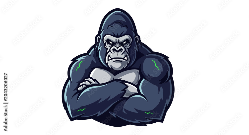 Εκτύπωση καμβά Cartoon gorilla with crossed arms portrait.