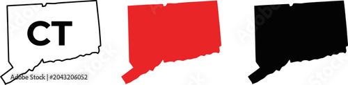 Foto Connecticut state map outline with abbreviation ct in black red and black silhou