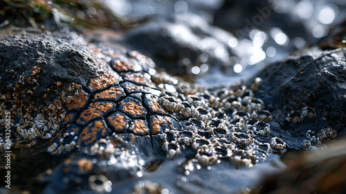 Tidal mudflat surface close macro, estuarine sediment bioturbation worm cast Arenicola marina lugworm mound, desiccation crack polygon pattern, bivalve siphon hole cluster, coastal ecology intertida