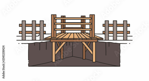 Wooden platform raised above ground with fences on sides