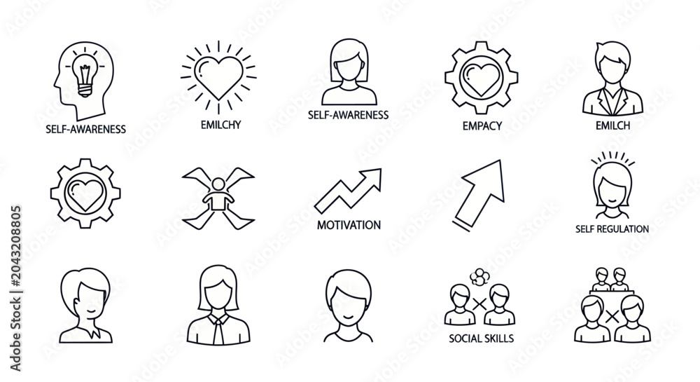 Fototapeta premium Emotional Intelligence Icon Set