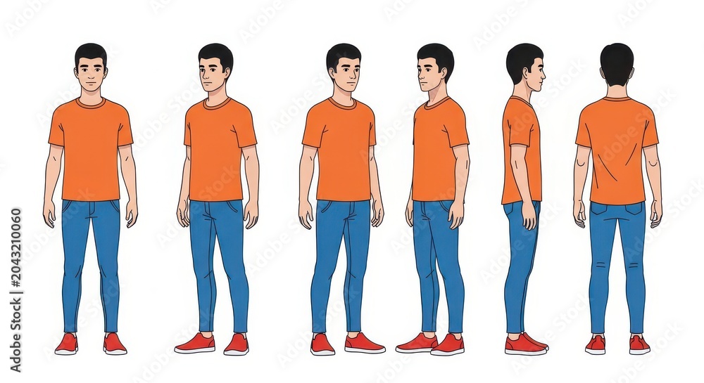 Obraz premium Male Character Design Sheet with Front Side and Back Views for Animation and Illustration