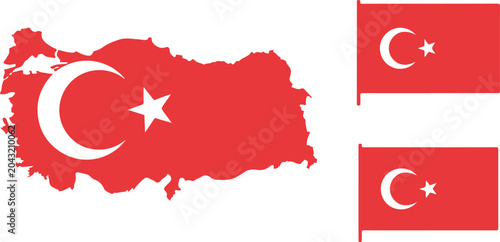 Schilderij op canvas Map of turkey with national flag and two turkish flags on the side