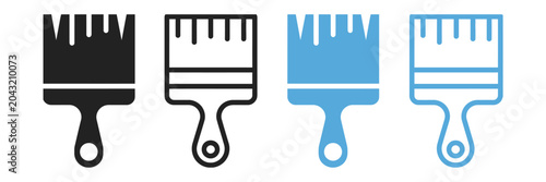 Obraz na płótnie Paint roller and paint brush icon set featuring artist and painter tools for art, decorating, renovation, and creative design projects
