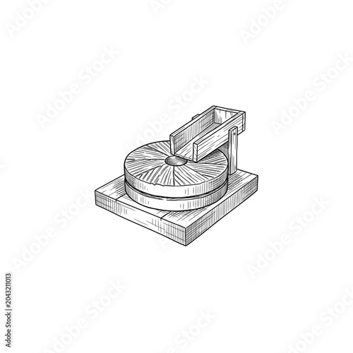 Stone Millstone and Grain Chute Line Art