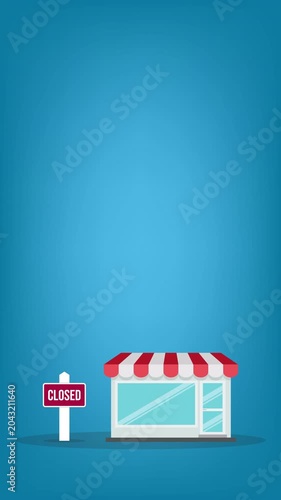 Closed business concept, small business closed, 4K video animation