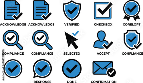 Photos Collection of professional flat vector icon designs representing verification compliance and user feedback