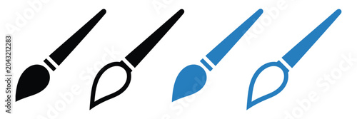 Obraz na płótnie Paint icons set featuring paint brushes, paint rollers, and decorating tools for art, renovation, and creative design projects