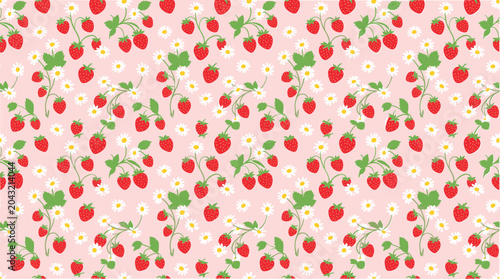 Fotografie Vintage strawberry seamless pattern vector, cute red berry and white flower back