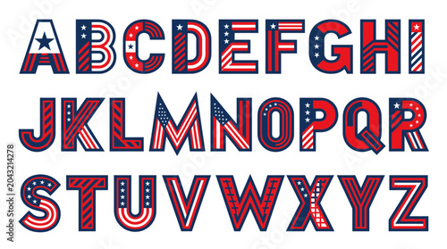USA Alphabet Letters, American Flag Design, Patriotic Font