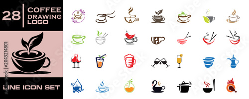 Photos Set of 28 coffee, coffee, logo, set, beverage, drink, cafe, cup, mug, tea, desig