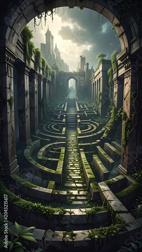Abandoned ancient stone cityscape architecture.