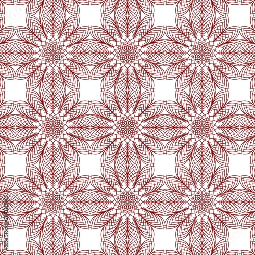 ​Terracotta red floral geometric seamless pattern. Vintage mandala wallpaper.