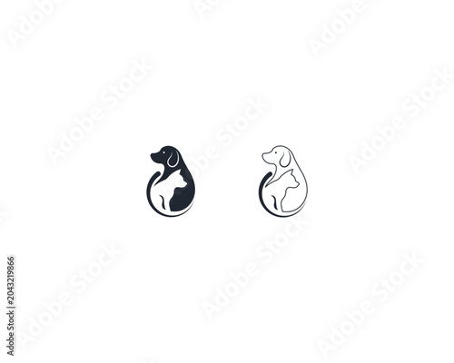 Dog and cat logo design template vector,  pet logo design flat style suitable for pet shop, store, cafe, business, hotel, veterinary clinic, Domestic animal vector illustration logotype, sign, symbol.